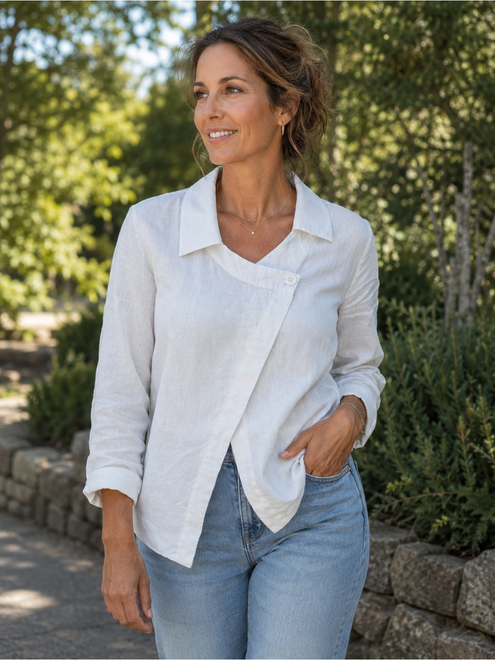 Stella Carakasi White linen Asymmetrical Button-Down Linen Shirt